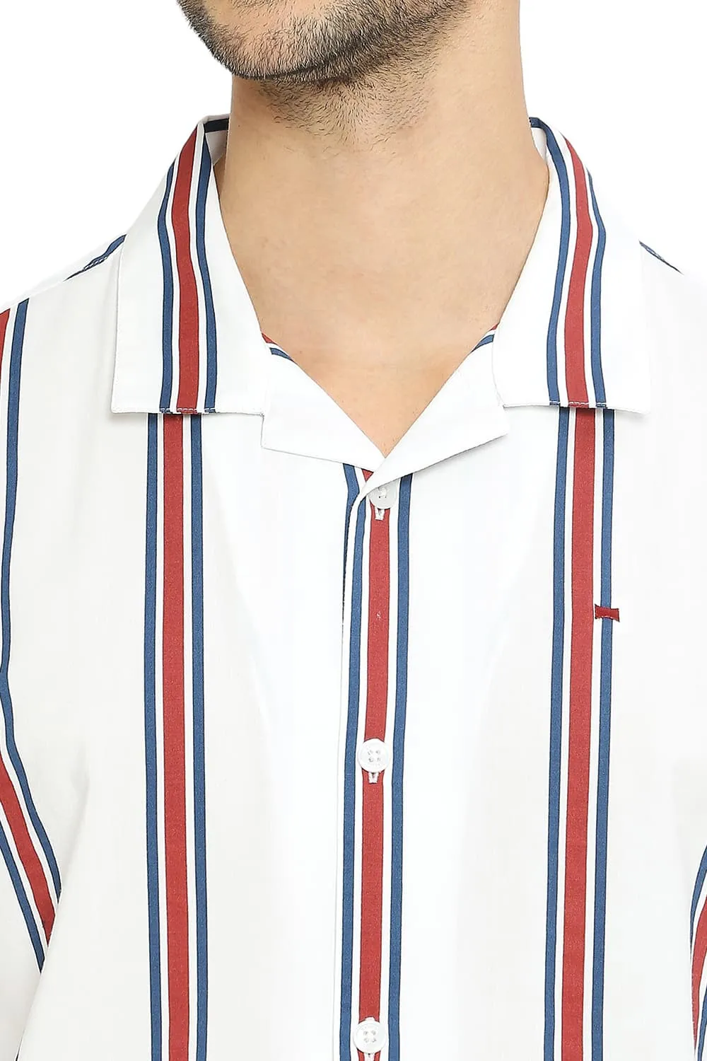 Relaxed Fit Cotton Viscose Stripe Halfsleeves Shirt