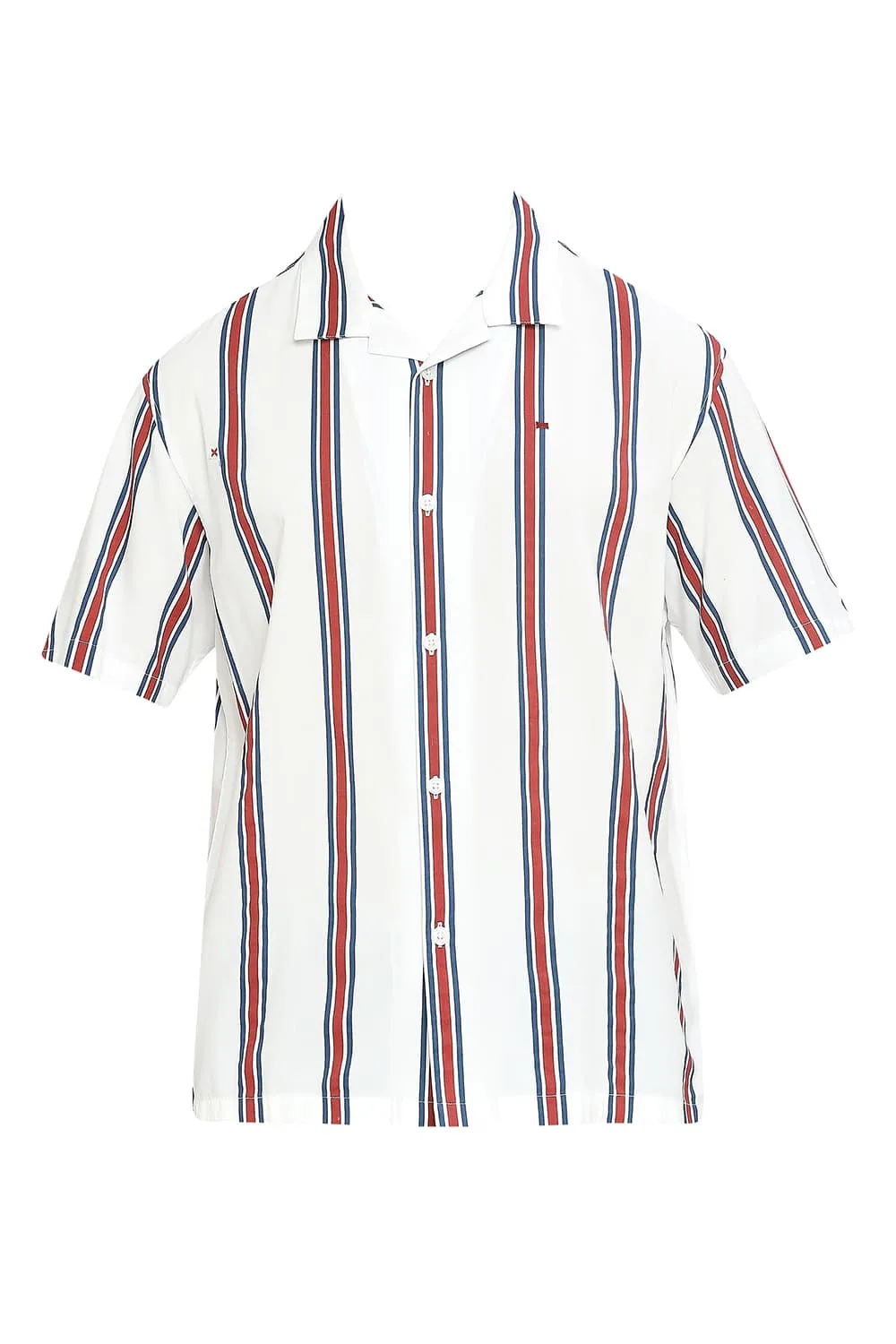 Relaxed Fit Cotton Viscose Stripe Halfsleeves Shirt