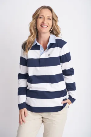 Relaxed Fit Stripe Cotton Rugby Navy/White