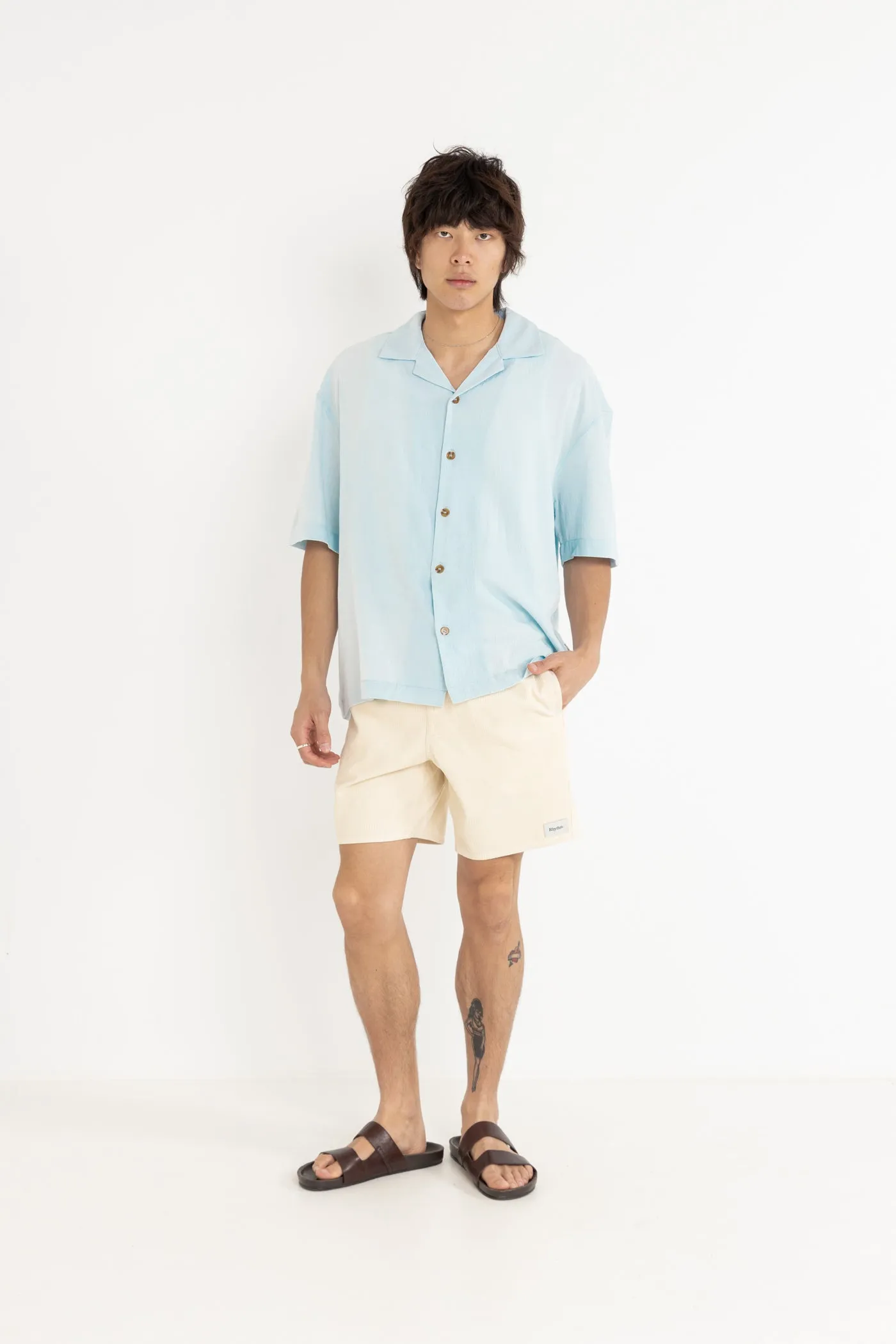 Relaxed Texture Ss Shirt Blue