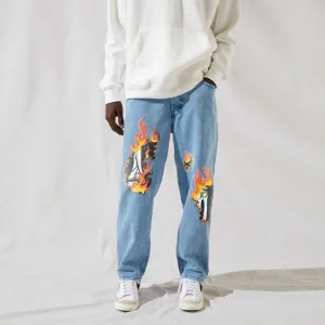 Retro burning bone print jeans