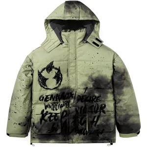 Retro Print Padded Coat With Detachable Hooded