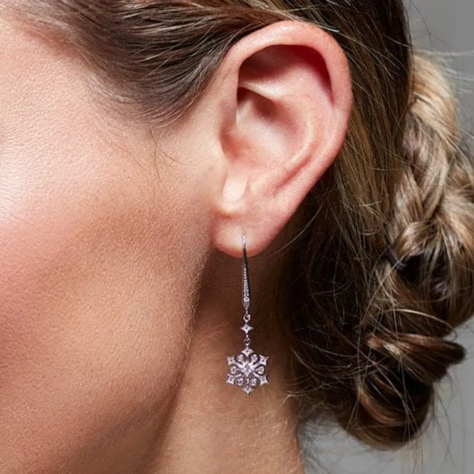 Revival Astoria Snow Zirconia Rhodium Plated Drop Earrings 50486CZ