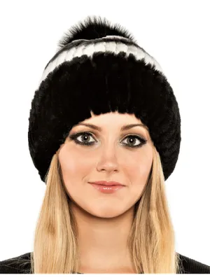 Rex rabbit beanie with fox pom pom