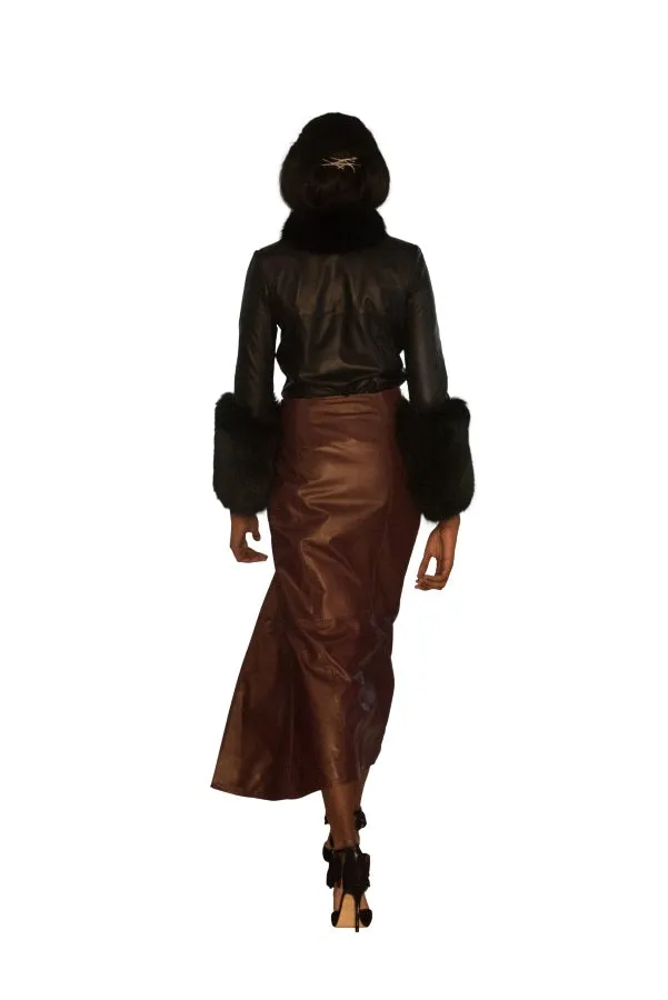 Rex Rabbit Turtle Neck Reindeer Leather Blouse- Limited Edition