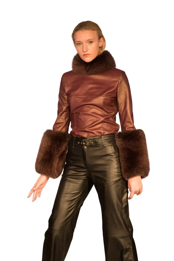 Rex Rabbit Turtle Neck Reindeer Leather Blouse- Limited Edition