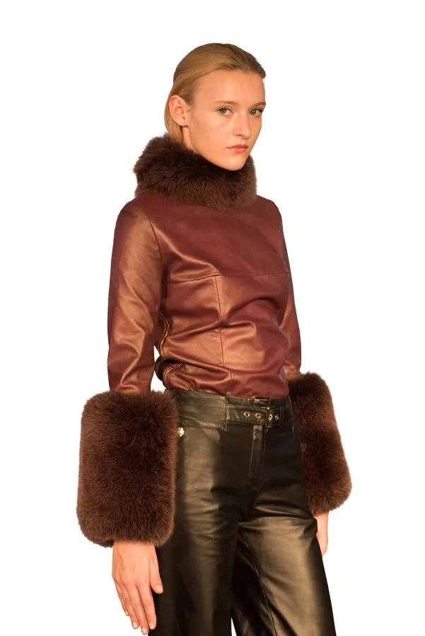 Rex Rabbit Turtle Neck Reindeer Leather Blouse- Limited Edition