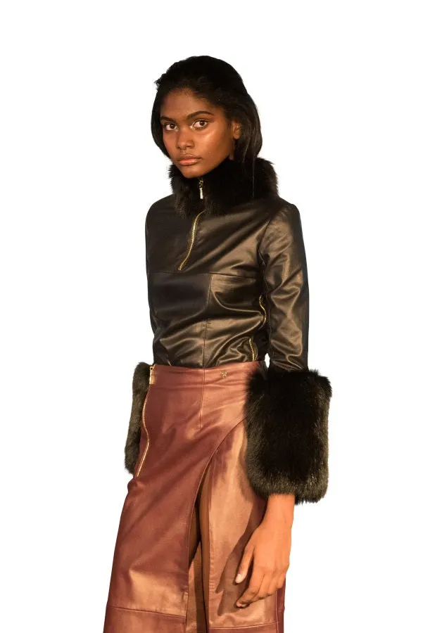 Rex Rabbit Turtle Neck Reindeer Leather Blouse- Limited Edition