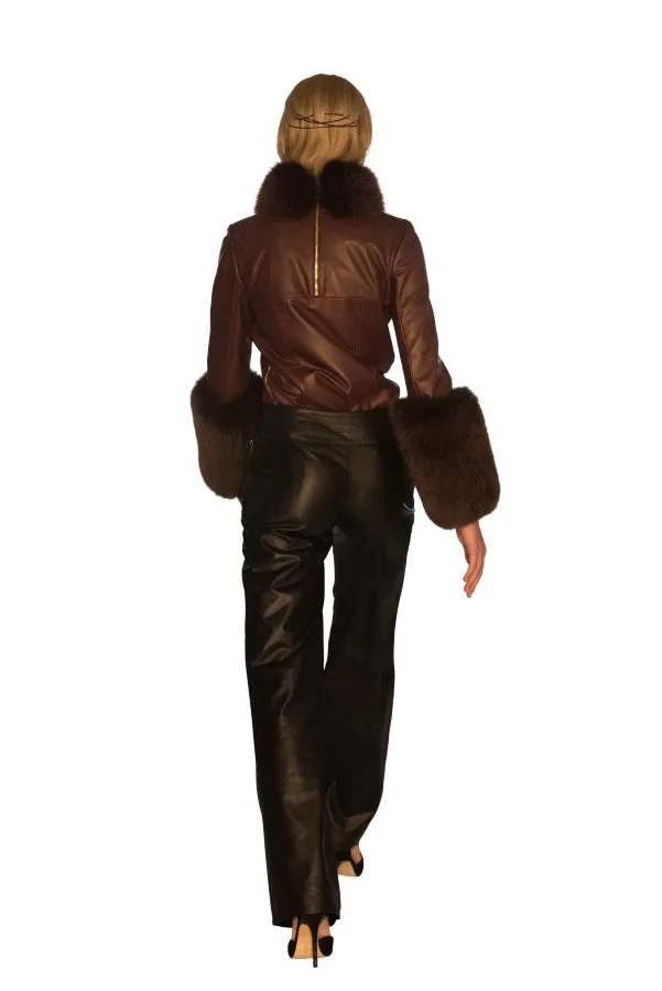 Rex Rabbit Turtle Neck Reindeer Leather Blouse- Limited Edition