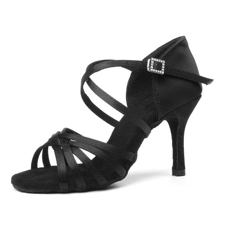 Rhinestone Buckle Soft Suede High Heel Sandals