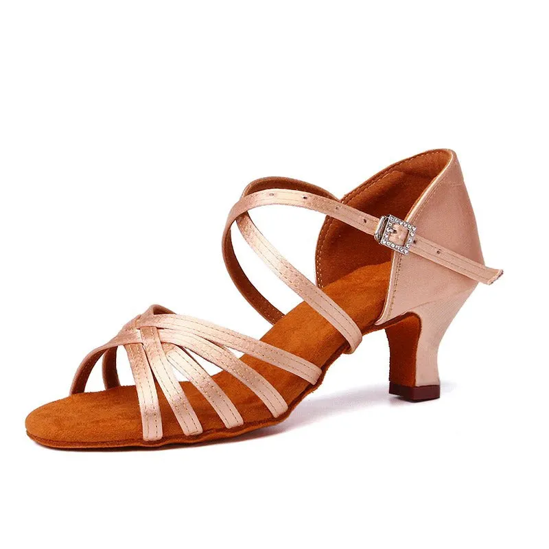 Rhinestone Buckle Soft Suede High Heel Sandals