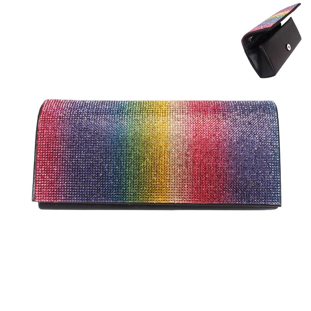 Rhinestone Covered Fabric Evening Clutch Purse With Chain Strap