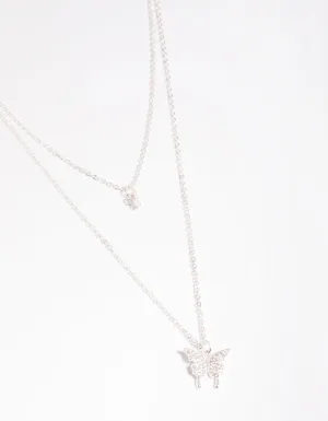 Rhodium Cubic Zirconia Butterfly Necklace