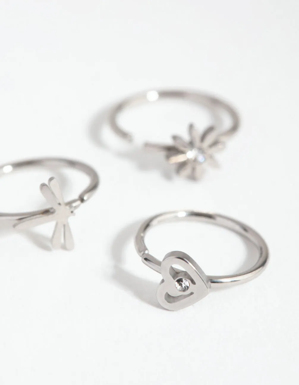 Rhodium Surgical Steel Mini Motif Nose Ring Pack