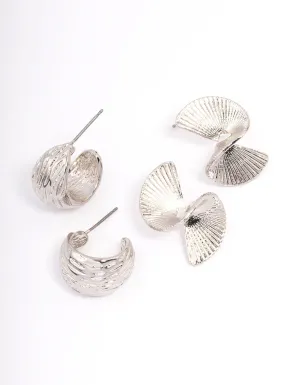 Rhodium Textured Hoop Earrings Pack