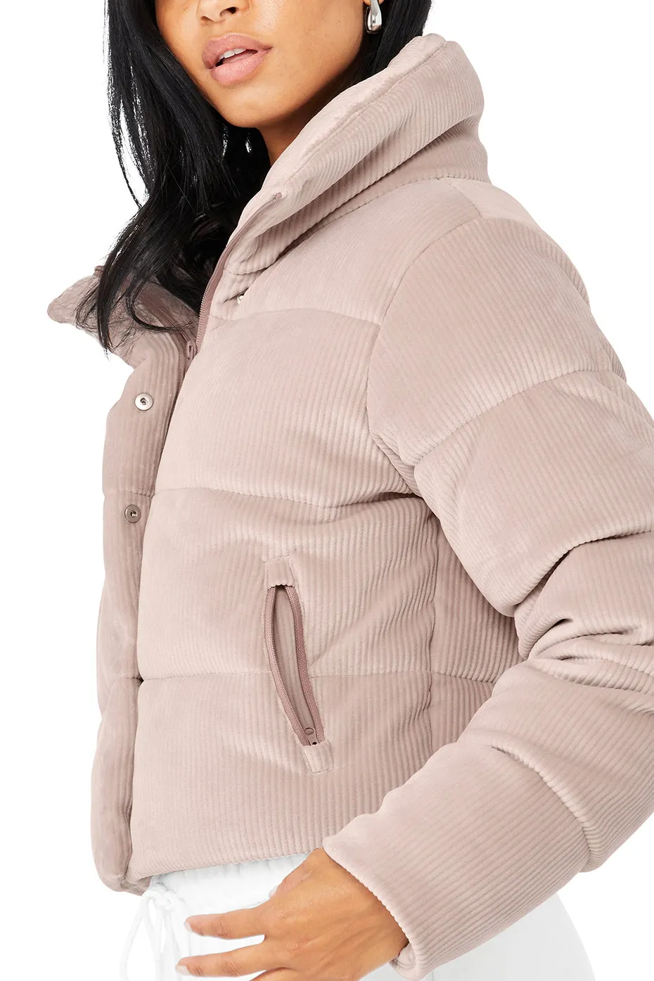 Ribbed Velour Gold Rush Puffer - Dusty Pink