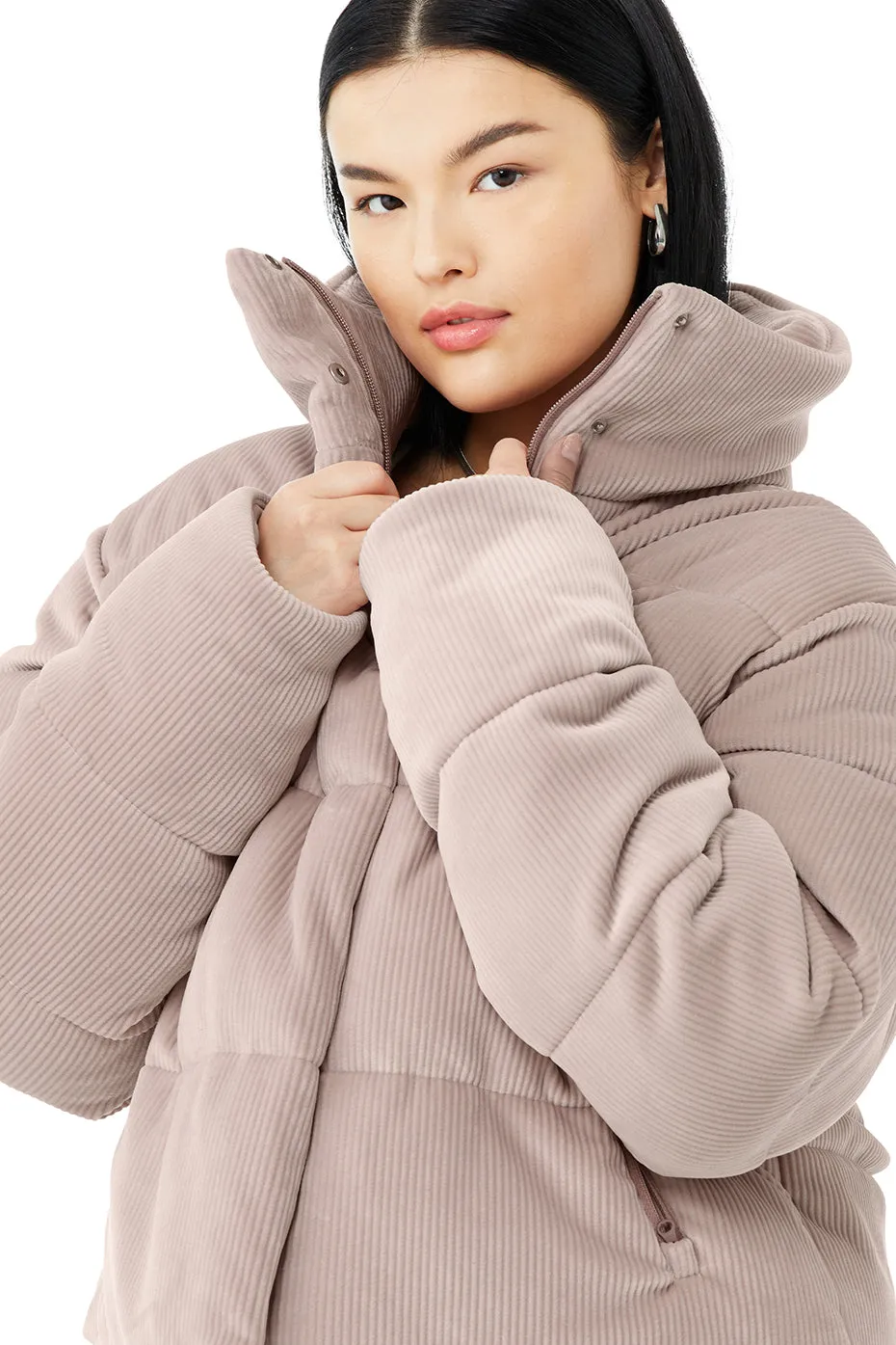 Ribbed Velour Gold Rush Puffer - Dusty Pink