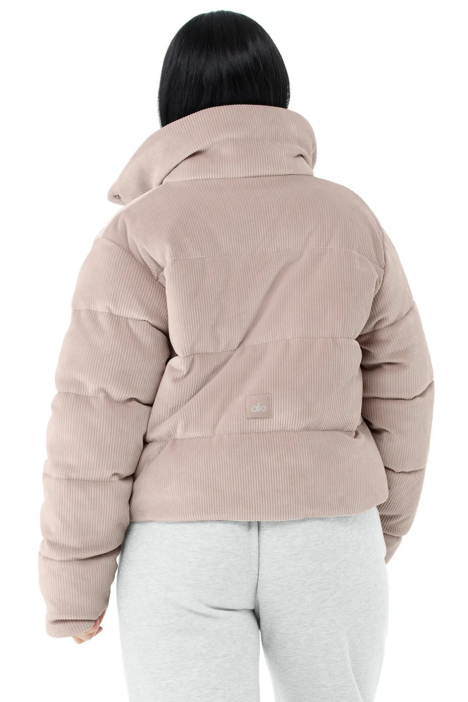 Ribbed Velour Gold Rush Puffer - Dusty Pink