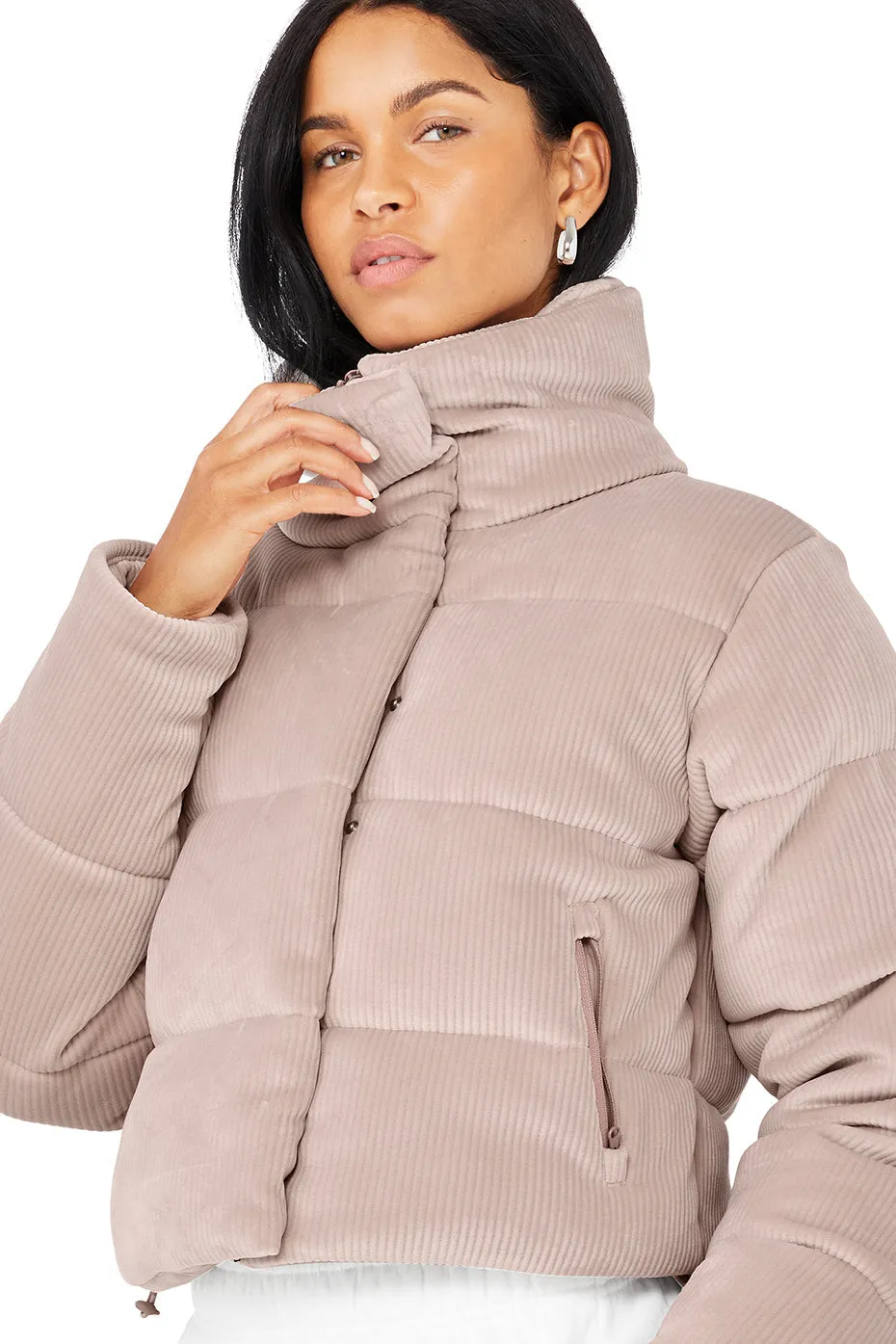 Ribbed Velour Gold Rush Puffer - Dusty Pink