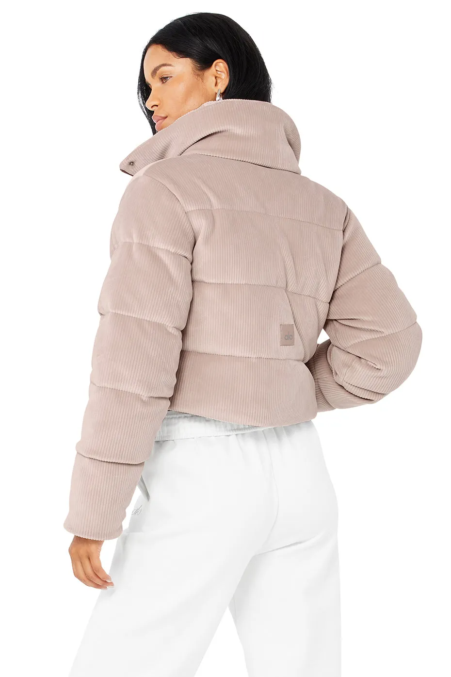 Ribbed Velour Gold Rush Puffer - Dusty Pink
