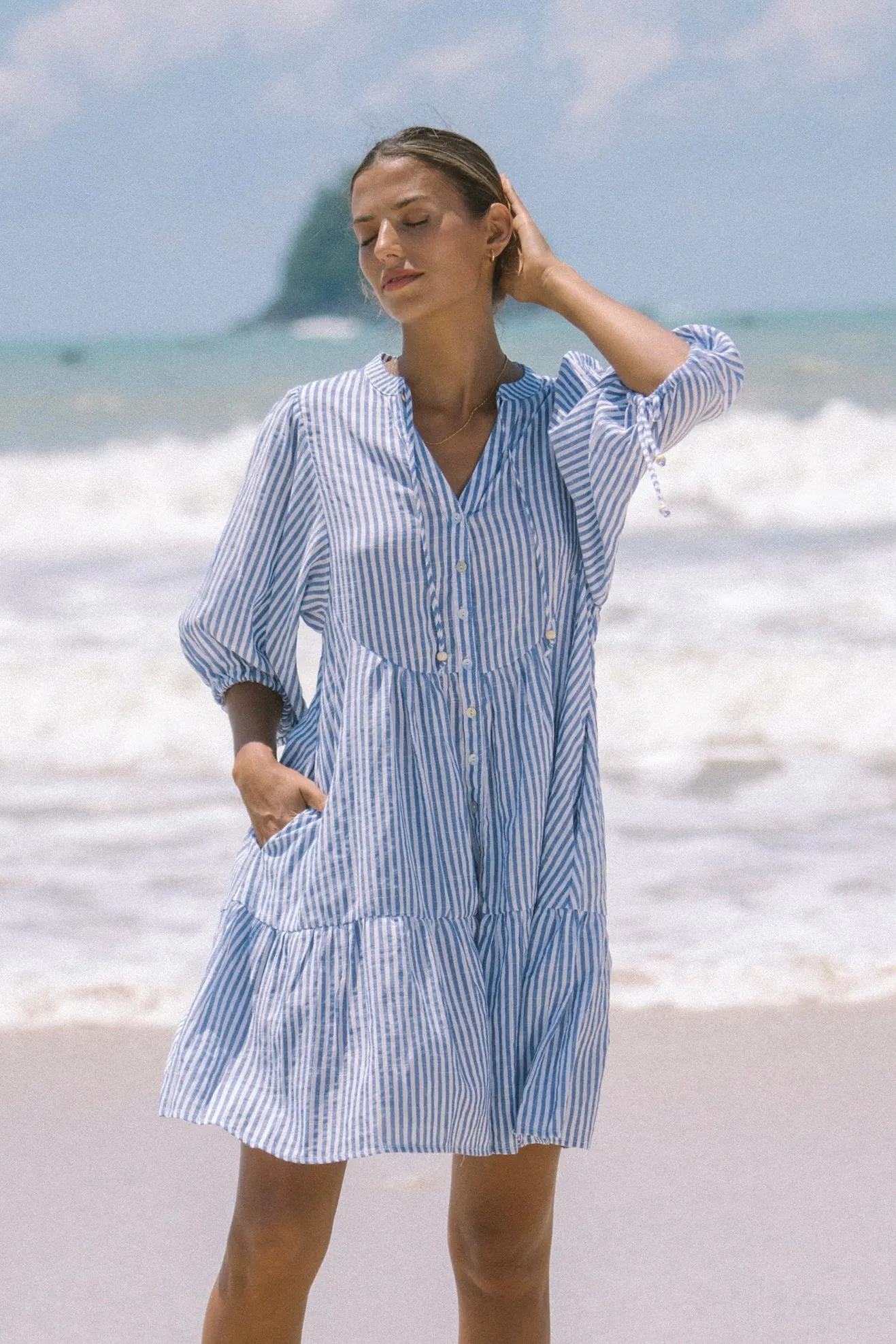 Riley Blue Stripe Button Down Mini Dress