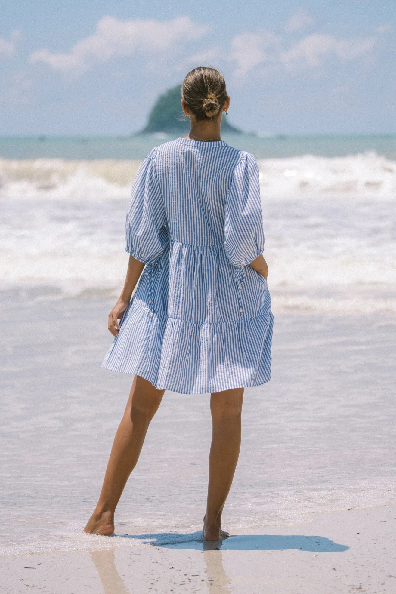 Riley Blue Stripe Button Down Mini Dress