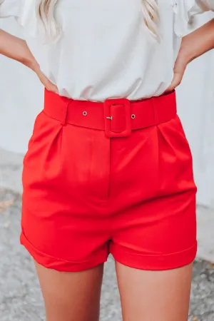 Ritzy Belted Dress Shorts - Red