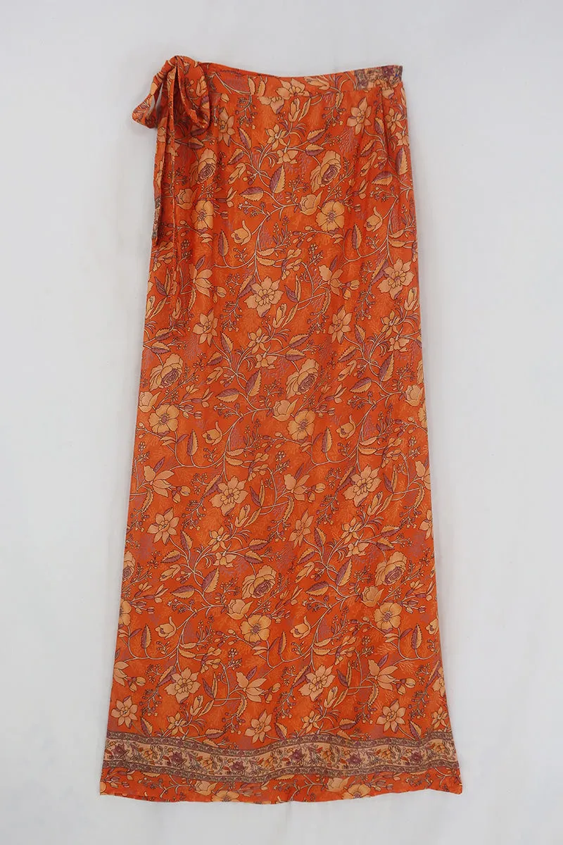 River Folklore Floral Wrap Skirt in Maple Orange