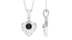 Round Black Onyx and Moissanite Heart Pendant with Decorative Bail