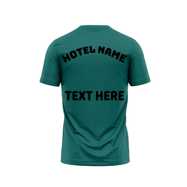 Round Neck T-Shirt With Hotel Name and Your Own Text Print.