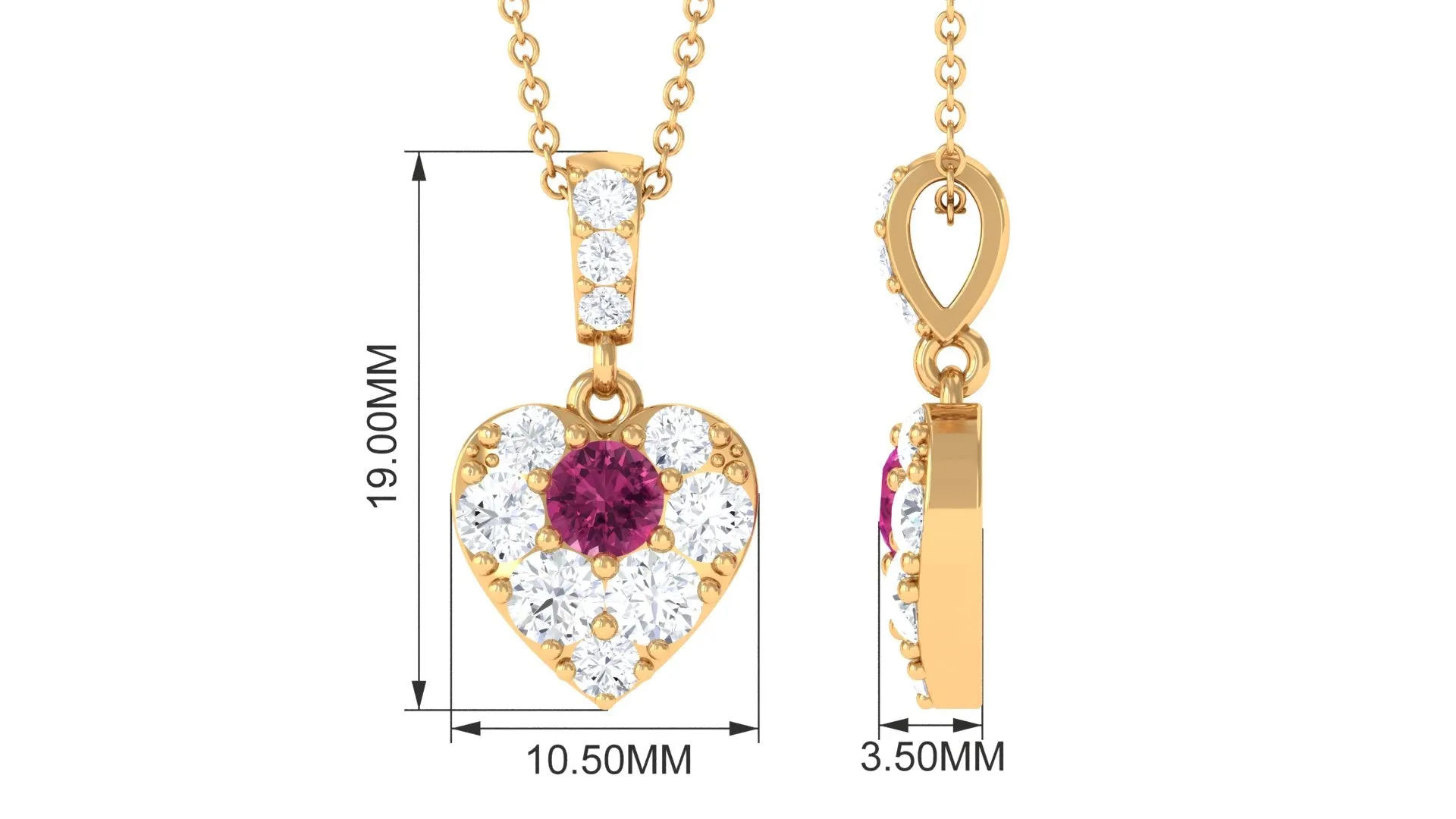 Round Pink Tourmaline and Moissanite Heart Pendant with Decorative Bail