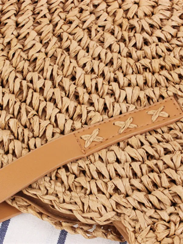 Round shoulder straw woven beach bag