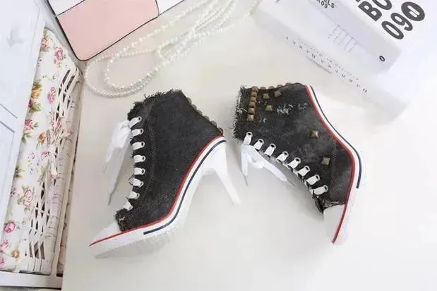 Round Toe Women's Shoes Denim High Heels