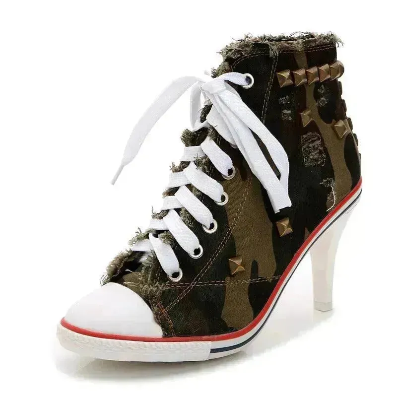 Round Toe Women's Shoes Denim High Heels