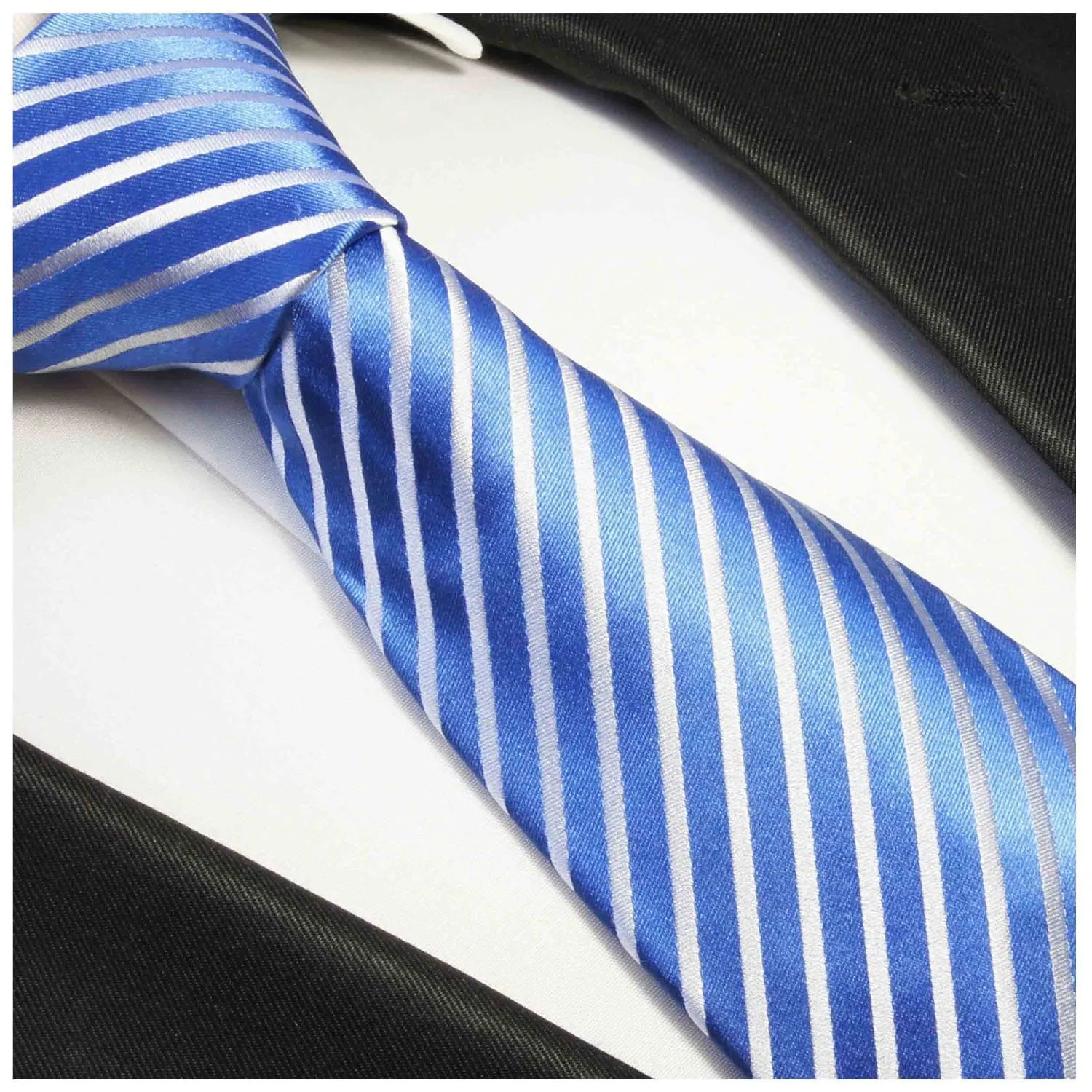 Royal Blue and White Striped Necktie Set