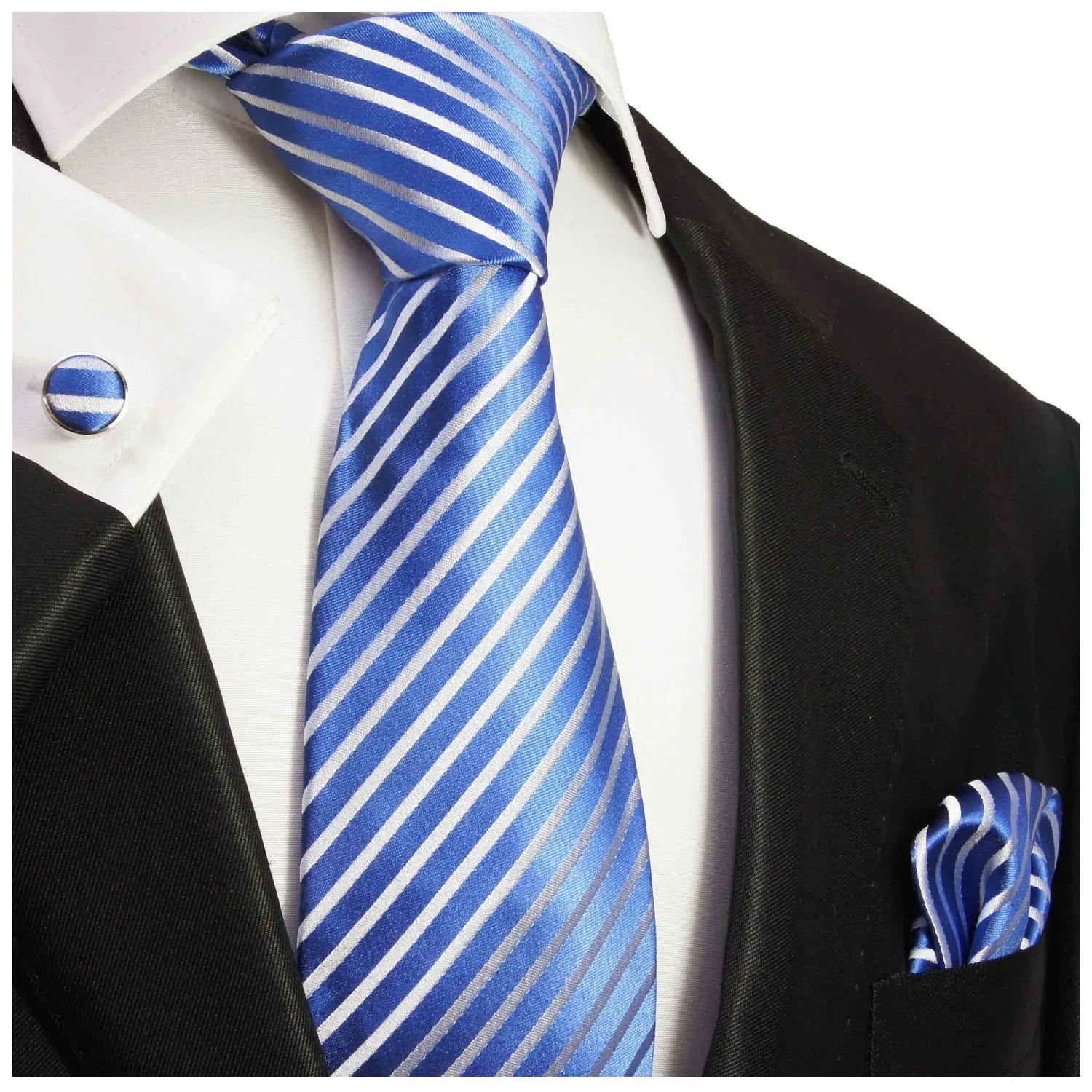 Royal Blue and White Striped Necktie Set
