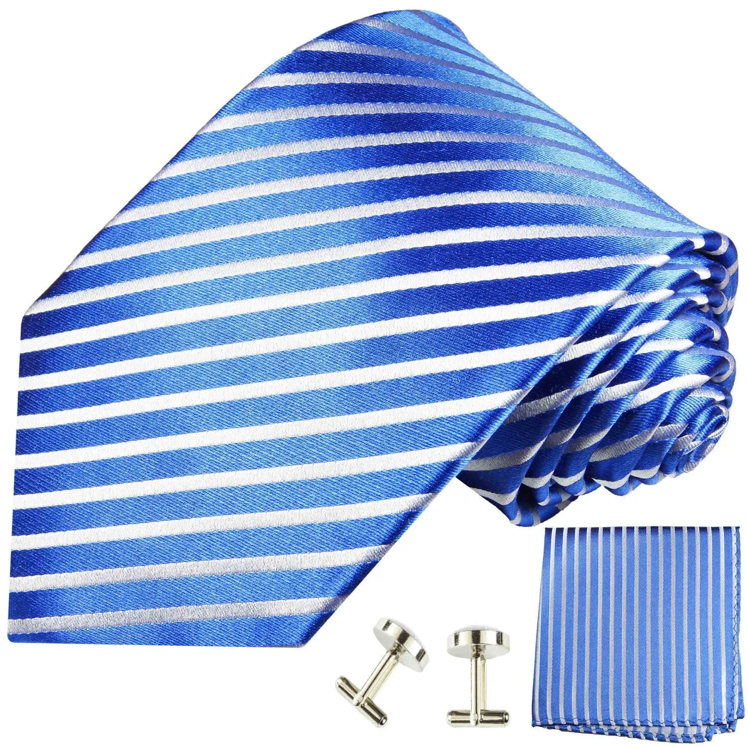 Royal Blue and White Striped Necktie Set