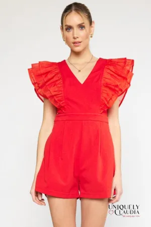 Ruby Ruffle Sleeves Romper