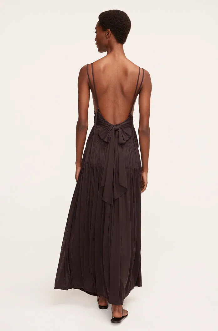 Ruched Mesh Maxi Dress - Walnut