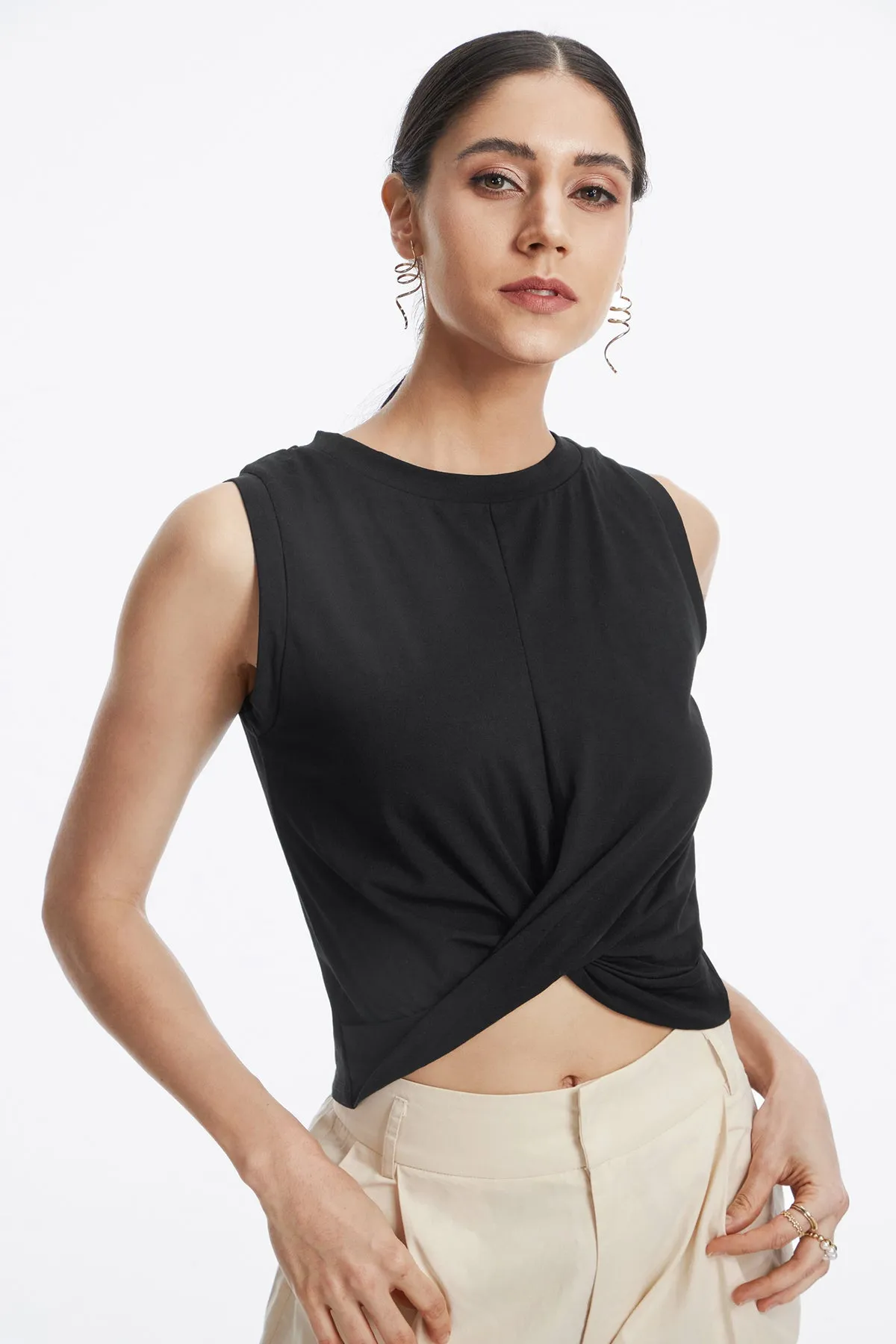 Ruched Round Neck Crop Top