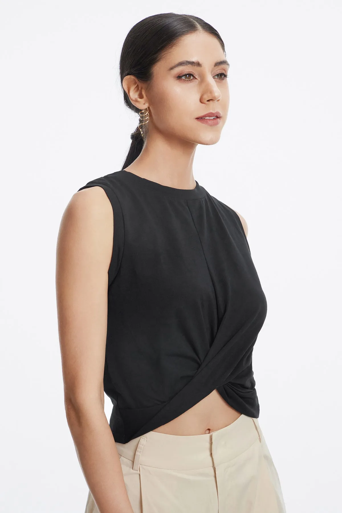 Ruched Round Neck Crop Top