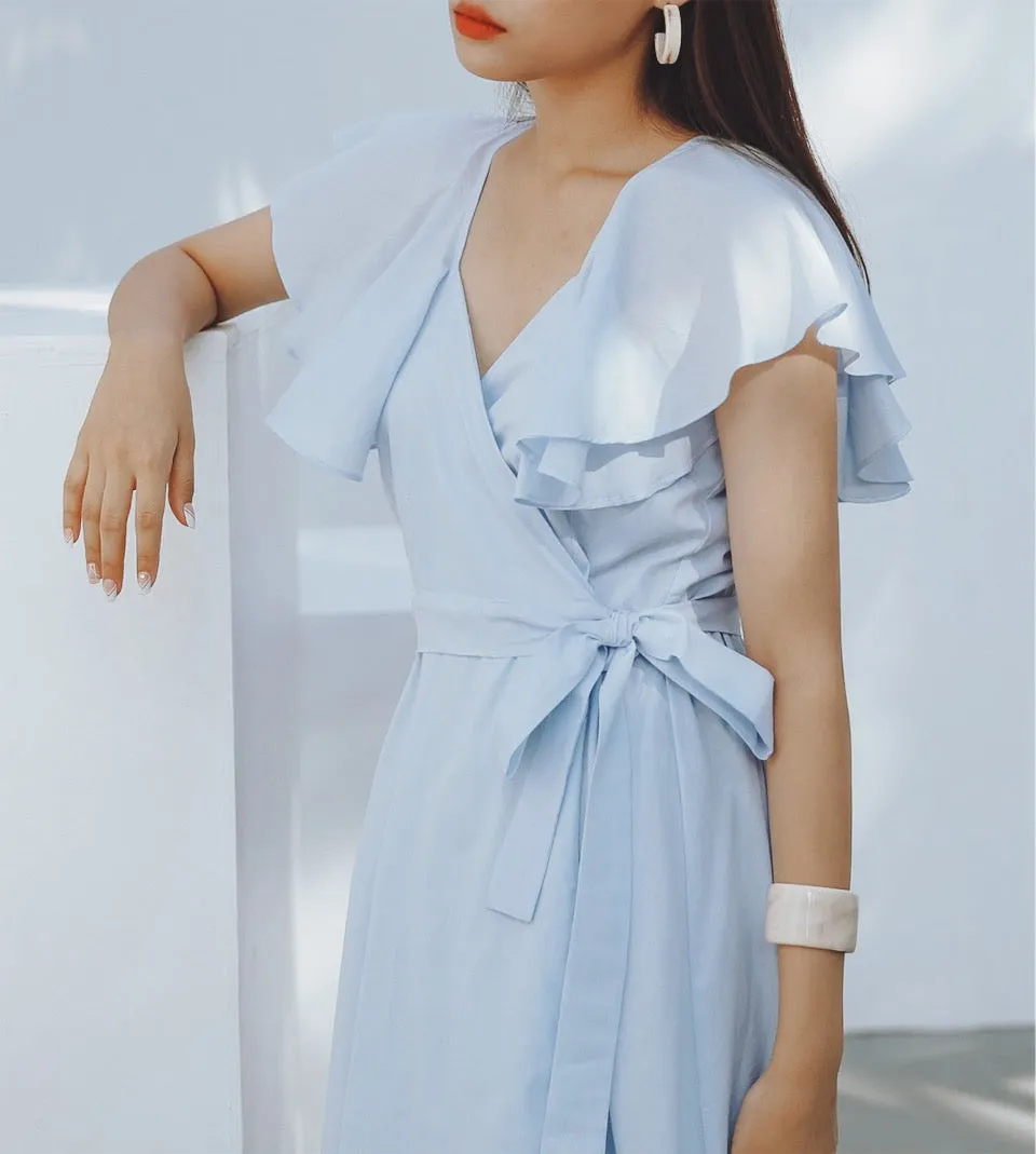 RUFFLE SLEEVE MAXI DRESS