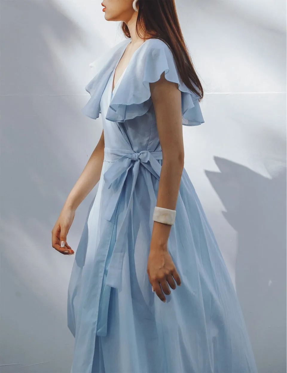 RUFFLE SLEEVE MAXI DRESS