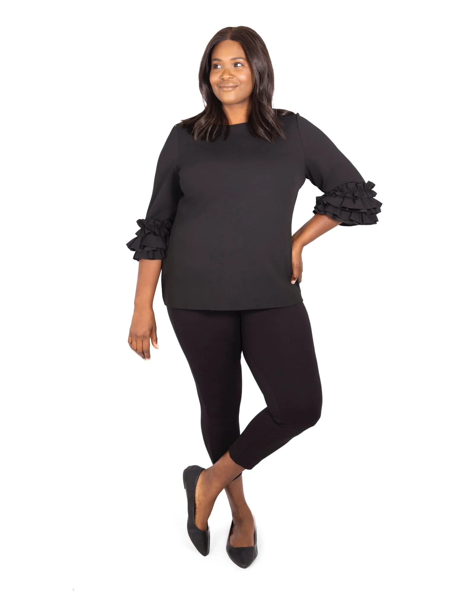 Ruffle Sleeve Top | Black