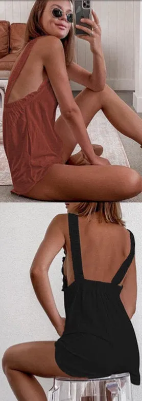 Ruffled backless romper