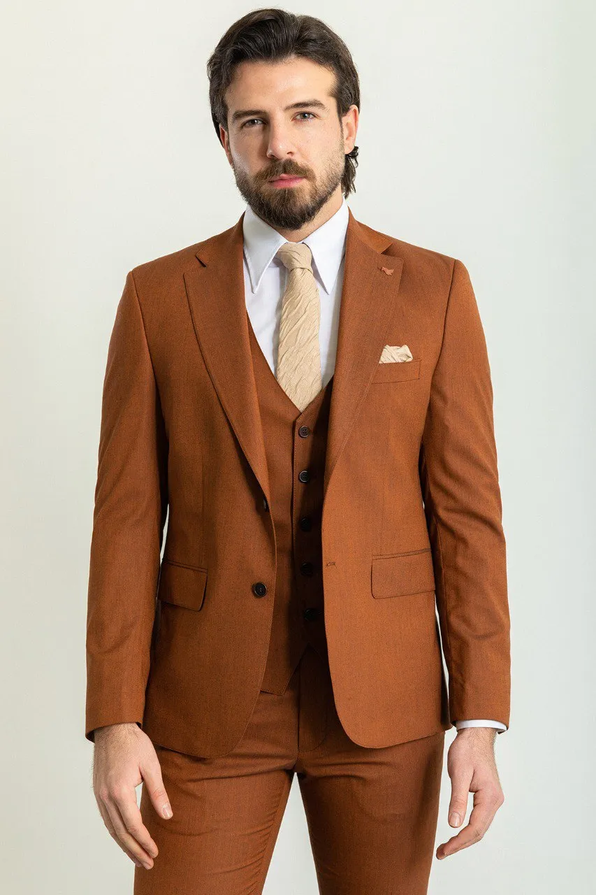 Rust Slim Fit Notch Lapel 3 Piece Suit for Men | GentWith