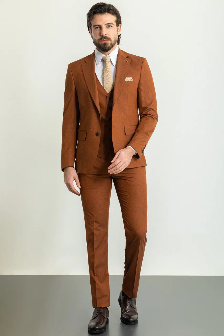 Rust Slim Fit Notch Lapel 3 Piece Suit for Men | GentWith