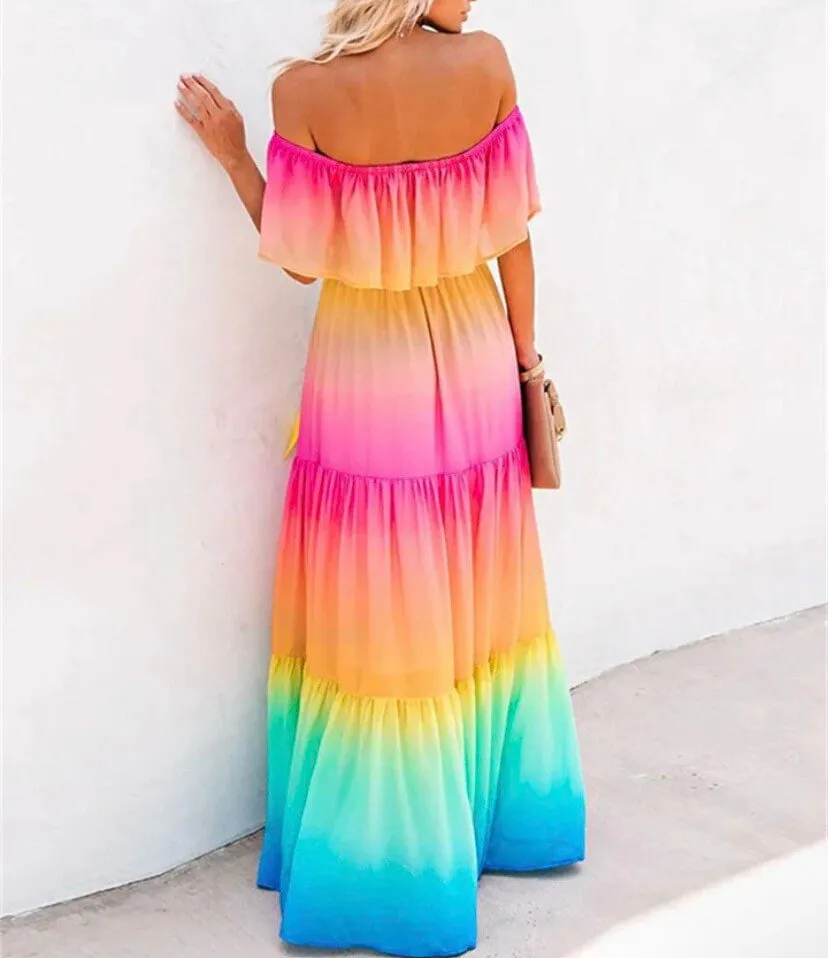 S-3XL Miami (bright) Ombré Maxi - peasant dress   Rain (pastel) Ombré / Boho floral water friendly smooth airy beach baby shower photography