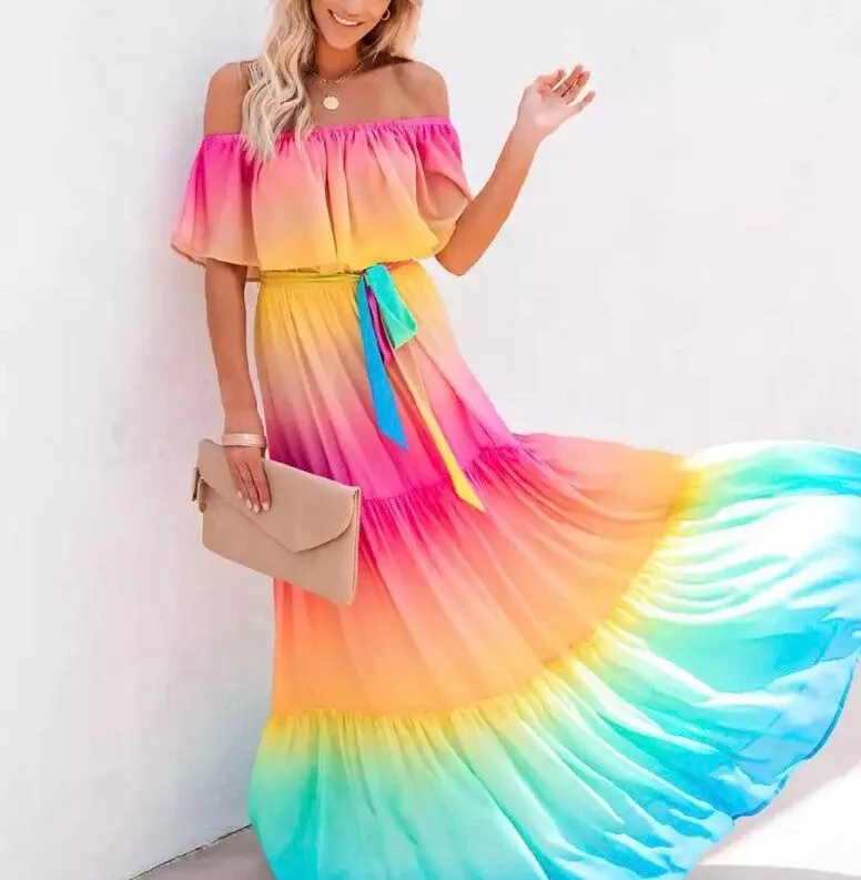 S-3XL Miami (bright) Ombré Maxi - peasant dress   Rain (pastel) Ombré / Boho floral water friendly smooth airy beach baby shower photography