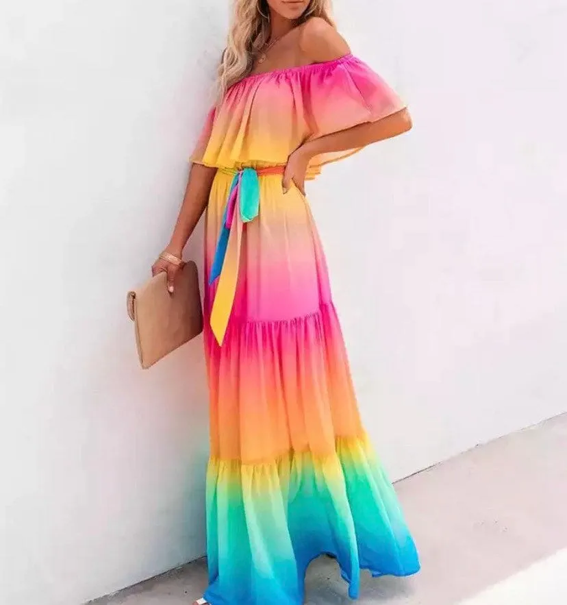S-3XL Miami (bright) Ombré Maxi - peasant dress   Rain (pastel) Ombré / Boho floral water friendly smooth airy beach baby shower photography